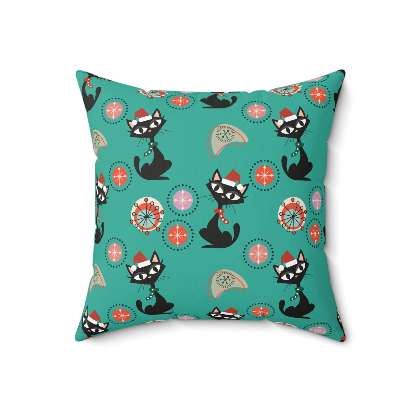 Retro Atomic Cats 1950's Christmas Mid Century Mod Teal Blue Throw Pillow | lovevisionkarma.com