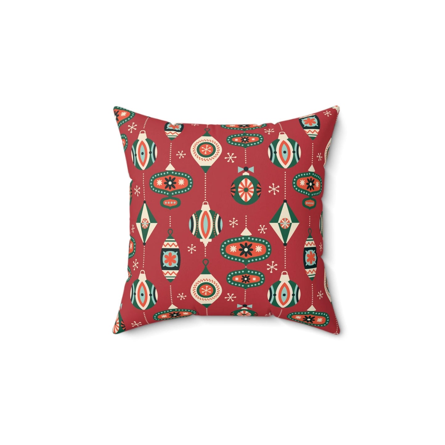 Retro 50's Mid Century Mod Baubles & Ornaments Red Christmas Throw Pillow | lovevisionkarma.com