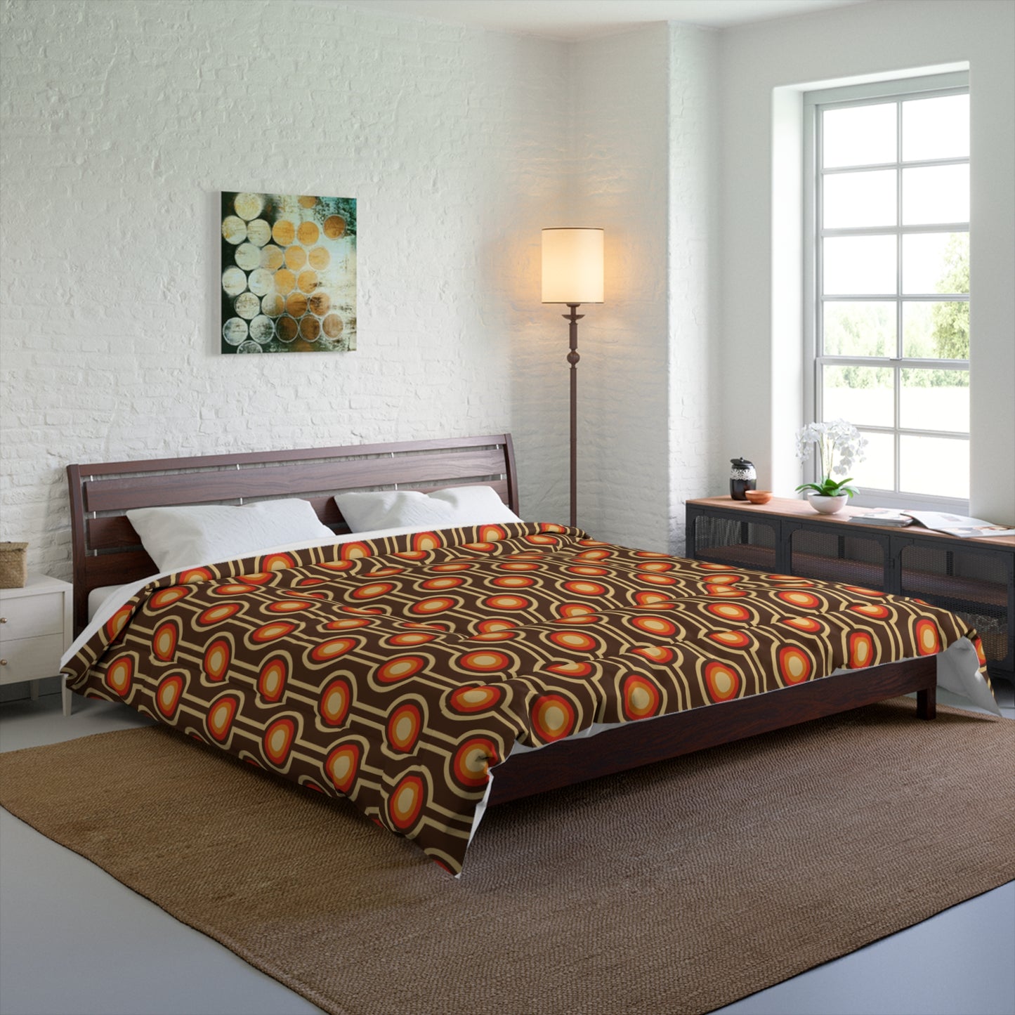 Retro 60's 70s Funky Mid Century Mod Brown & Orange Comforter