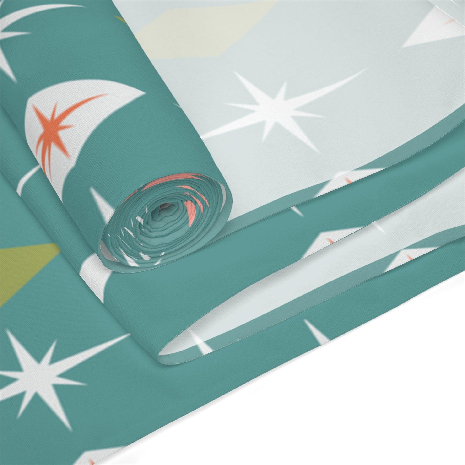 Retro Atomic Bursts & Diamonds MCM Teal, Pink & Green Table Runner | lovevisionkarma.com