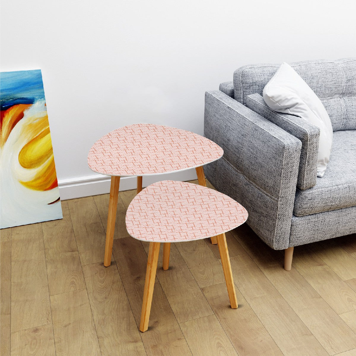 Retro 50s Mid Century Mod Lines, Light Pink Nesting Accent Tables