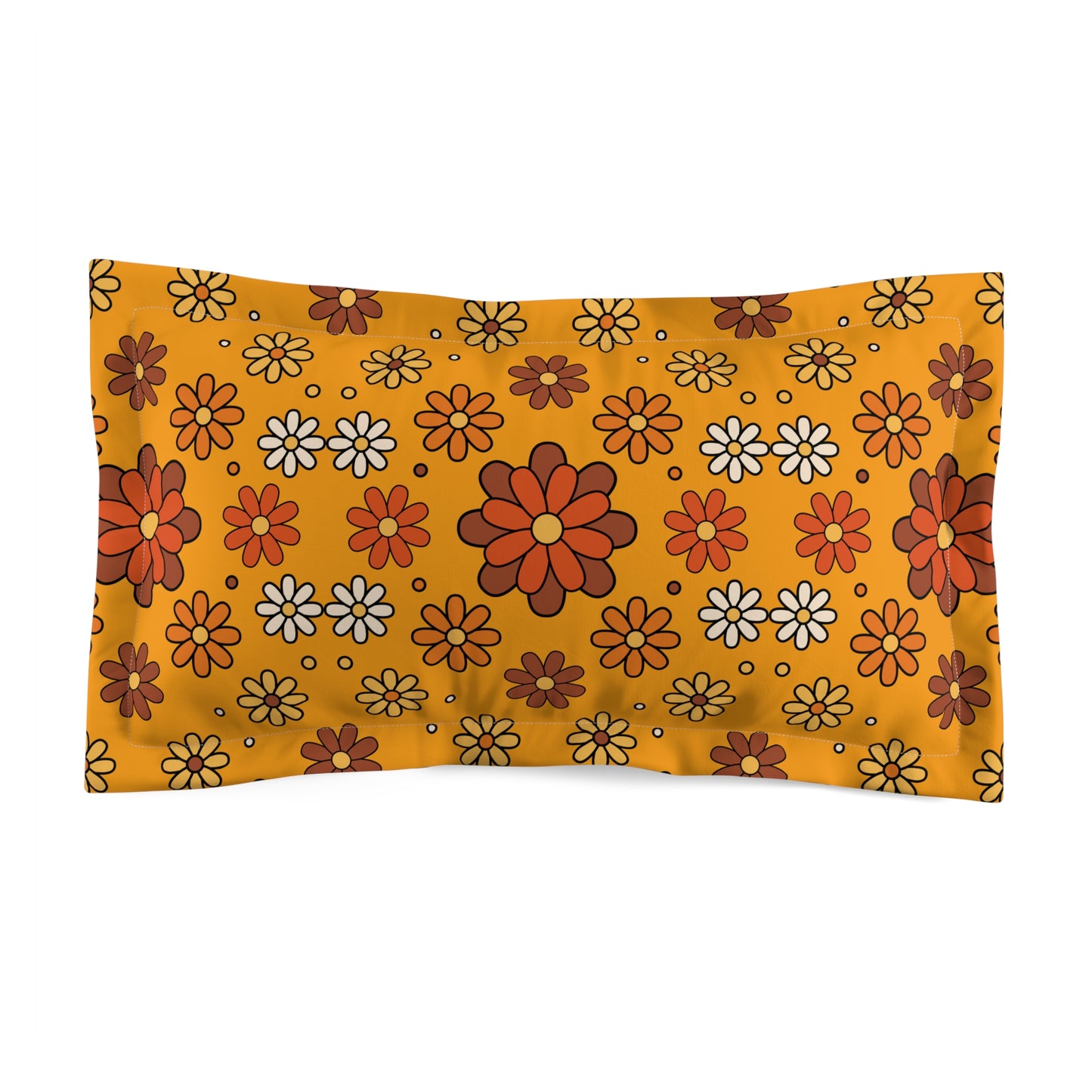 Retro 60s 70s Groovy Mod Daisy Floral Mid Century Orange & Brown Pillow Sham