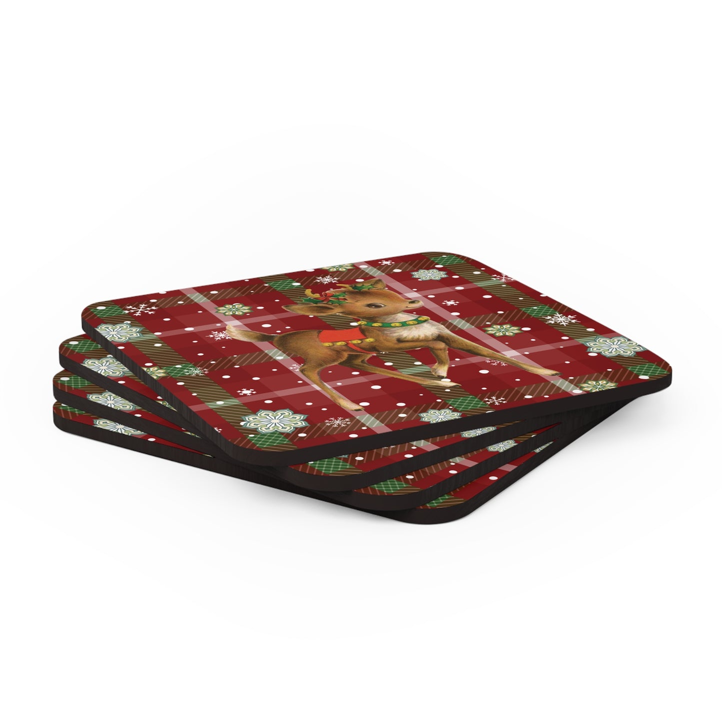 Retro 50's Christmas Vintage Reindeer MCM Red & Green Coaster Set