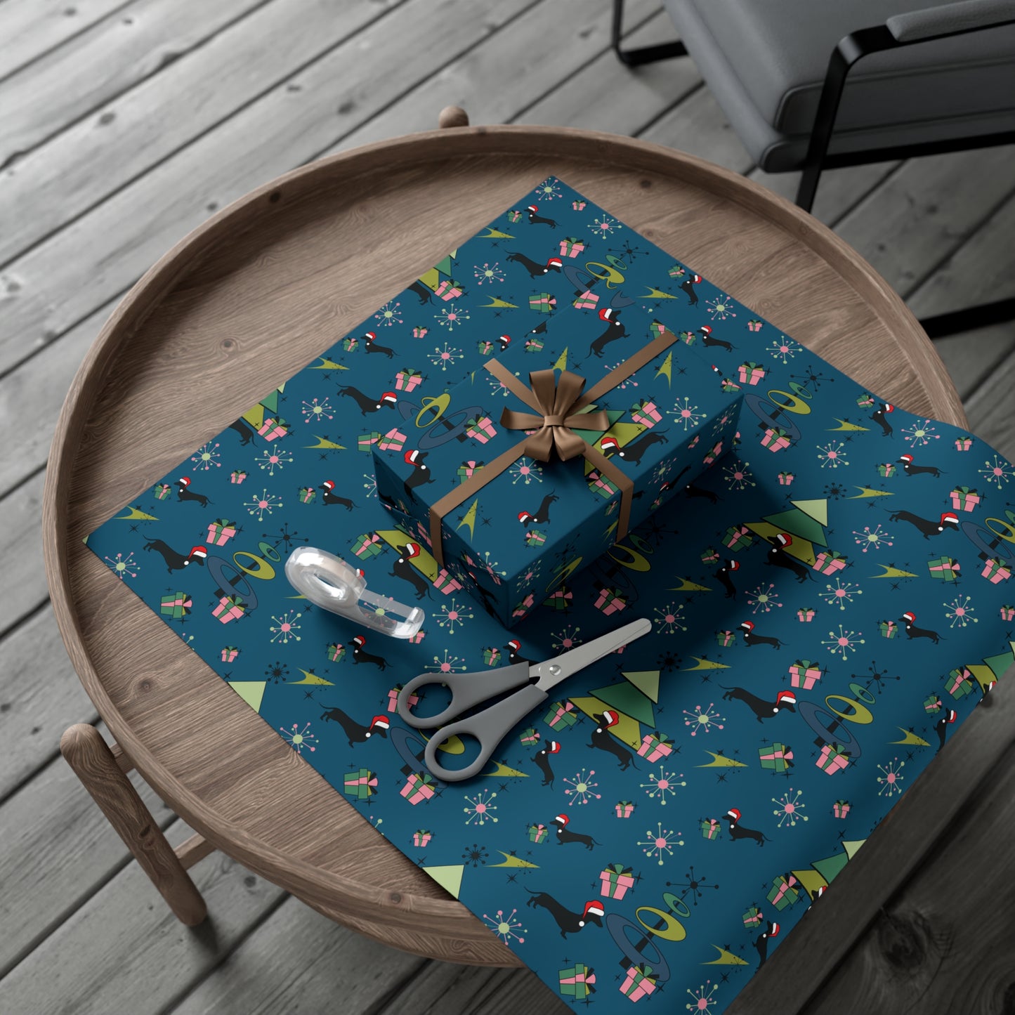 Retro 50s Atomic Dachshund Wiener Dog MCM Blue Eco-Friendly Wrapping Paper