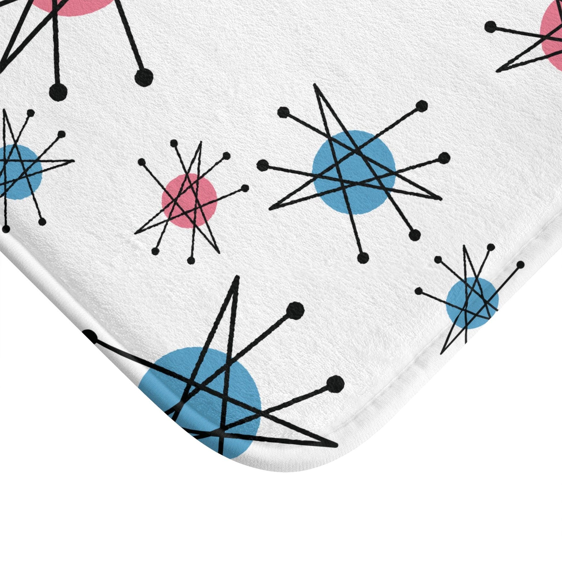 Retro 50s Starburst Franciscan Inspired Mid Century Mod Pink & Blue Bath Mat | lovevisionkarma.com