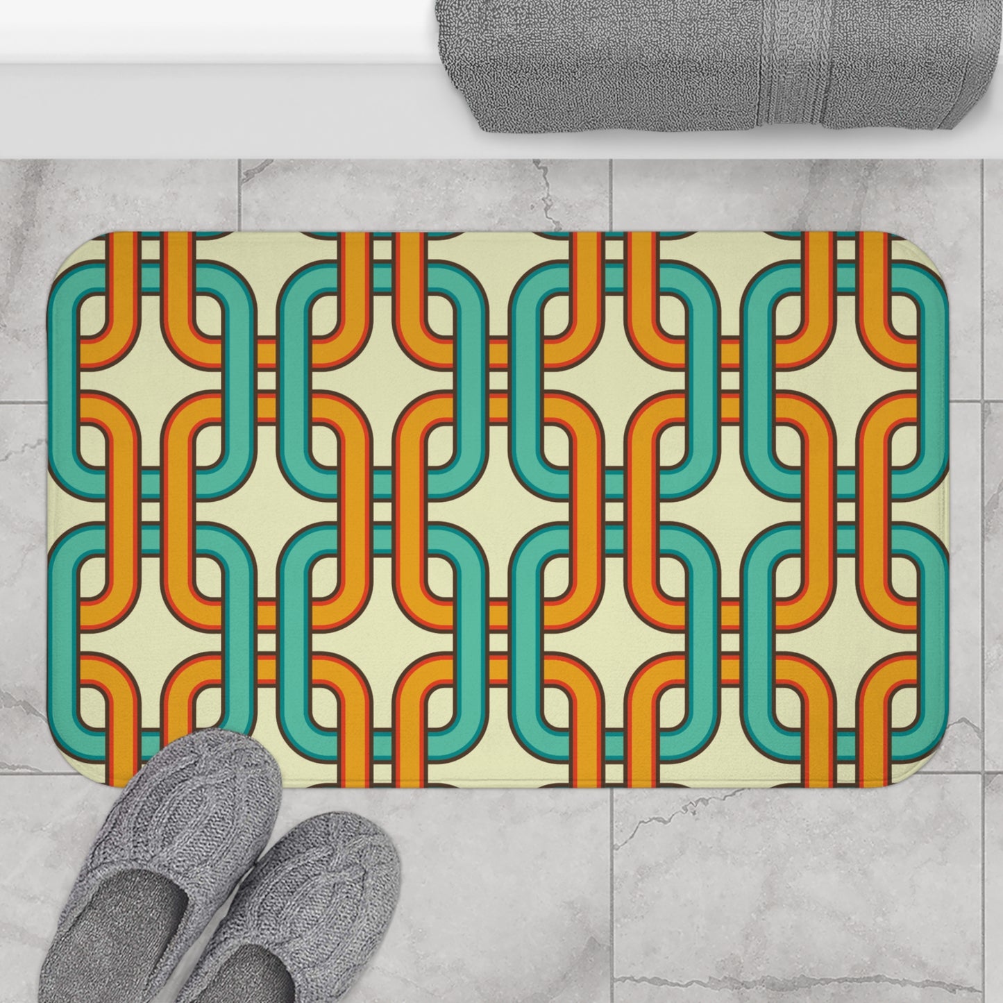 Retro 60's Links Mid Century Mod Blue, Orange & Cream Bath Mat