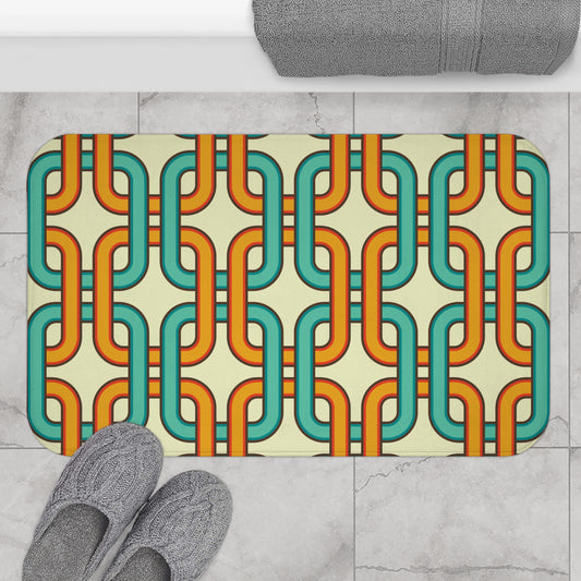 Retro 60's Links Mid Century Mod Blue, Orange & Cream Bath Mat