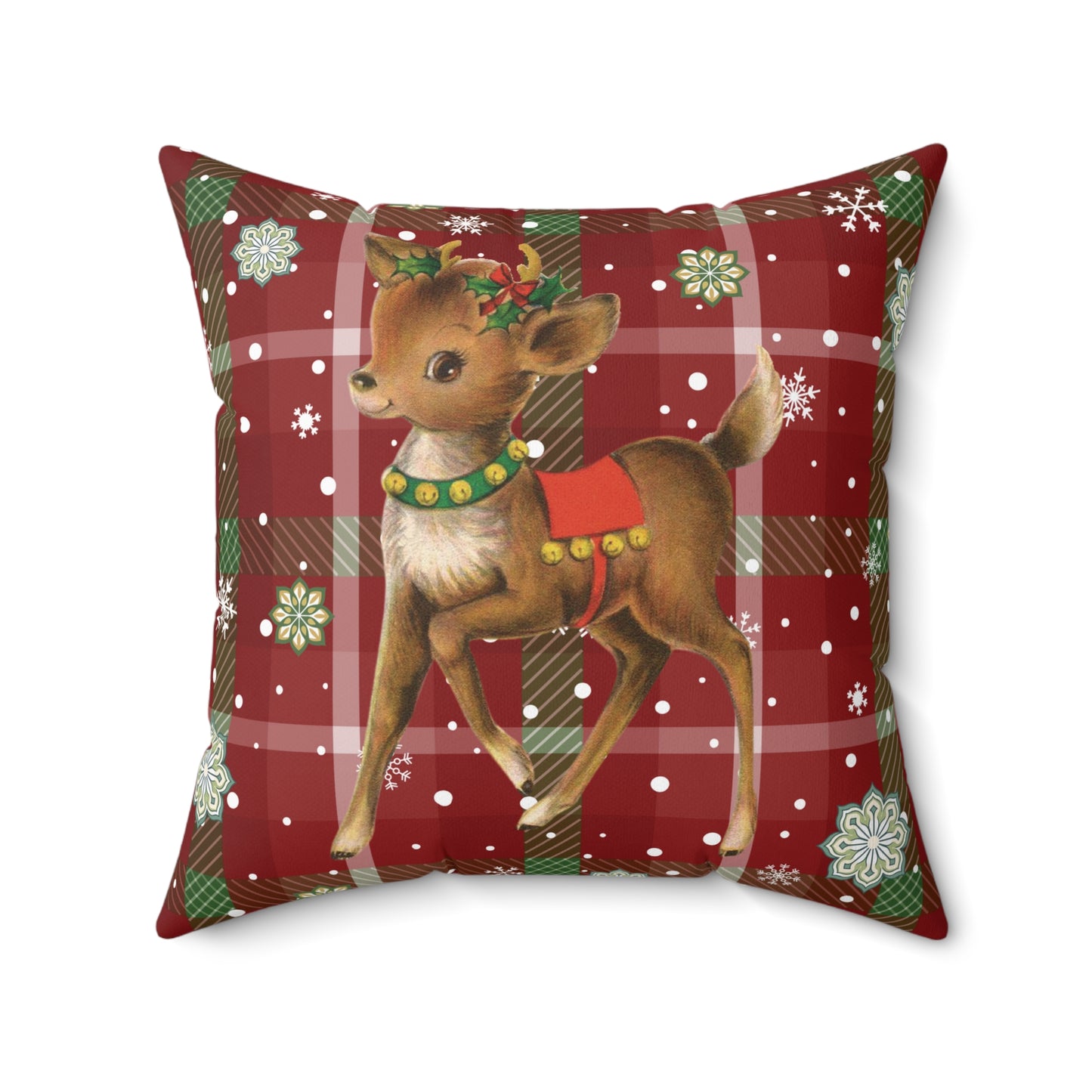 Retro 50's Christmas Vintage Reindeer MCM Red Throw Pillow