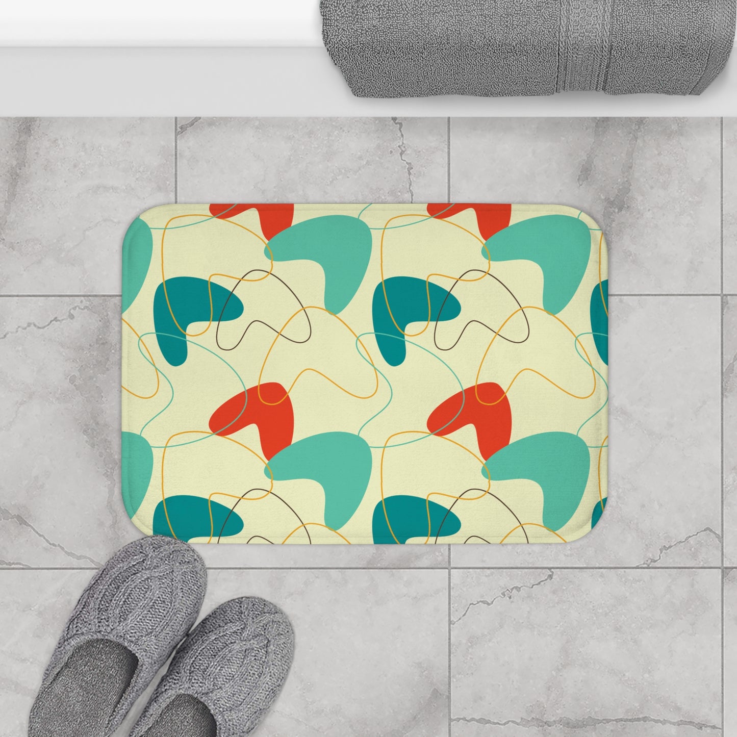 Retro 1950's Atomic Boomerang Mid Century Multicolor Bath Mat
