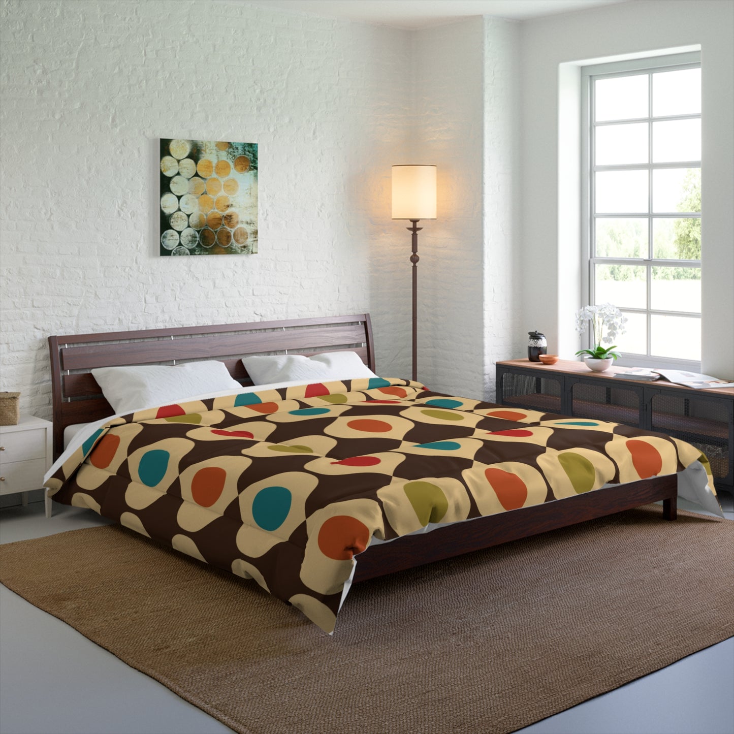 Retro 60s 70s Mid Century Modern Geometric Multicolor Comforter