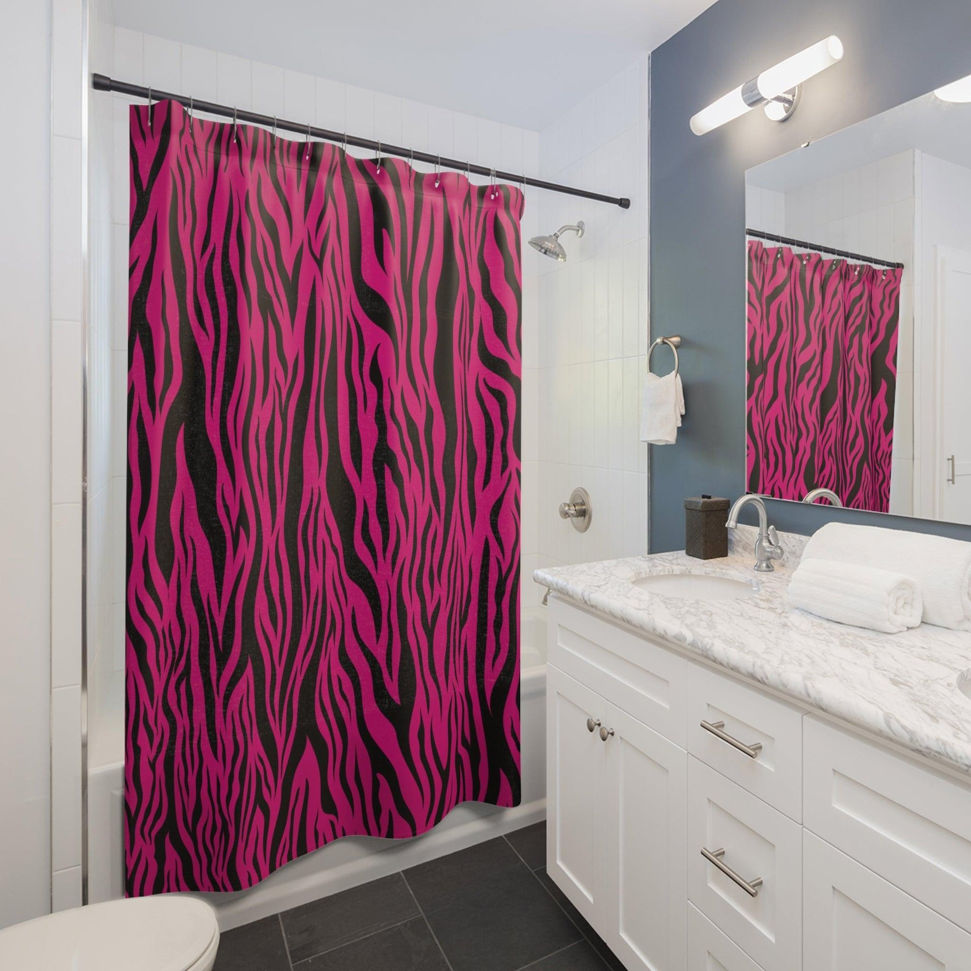Pink Tiger Stripe Animal Print Shower Curtain | lovevisionkarma.com