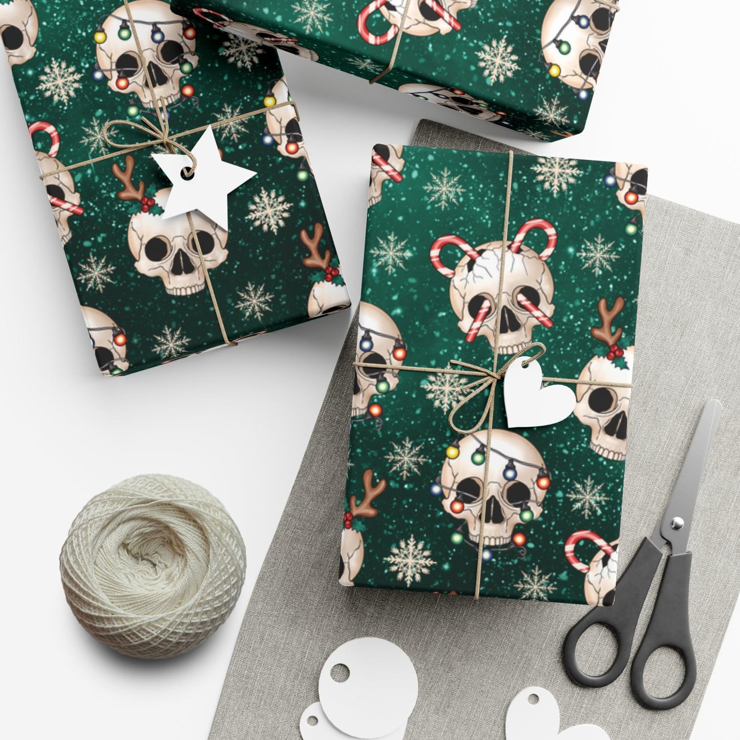 Goth Christmas Skulls Festive Green Creepmas Eco-Friendly Gift Wrap | lovevisionkarma.com