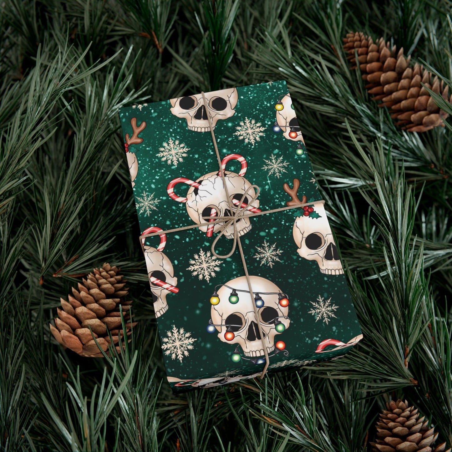 Goth Christmas Skulls Festive Green Creepmas Eco-Friendly Gift Wrap | lovevisionkarma.com