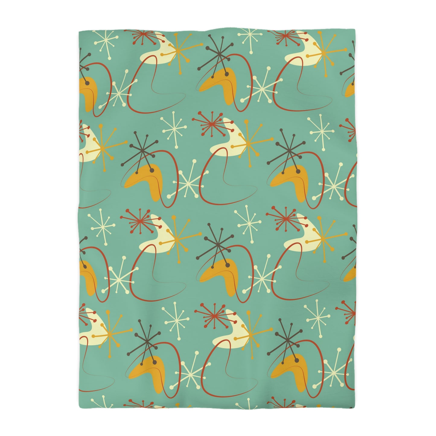 Retro Atomic Starburst & Boomerang Mid Century Blue & Mustard Duvet Cover
