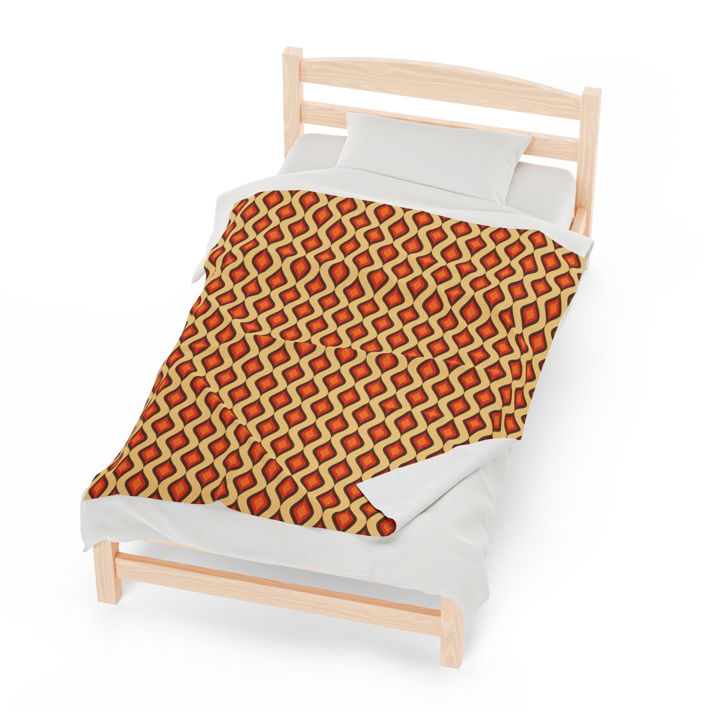 Retro 60s 70s Mid Century Mod Funky Geo Mustard, Orange & Brown Lightweight Velveteen Blanket