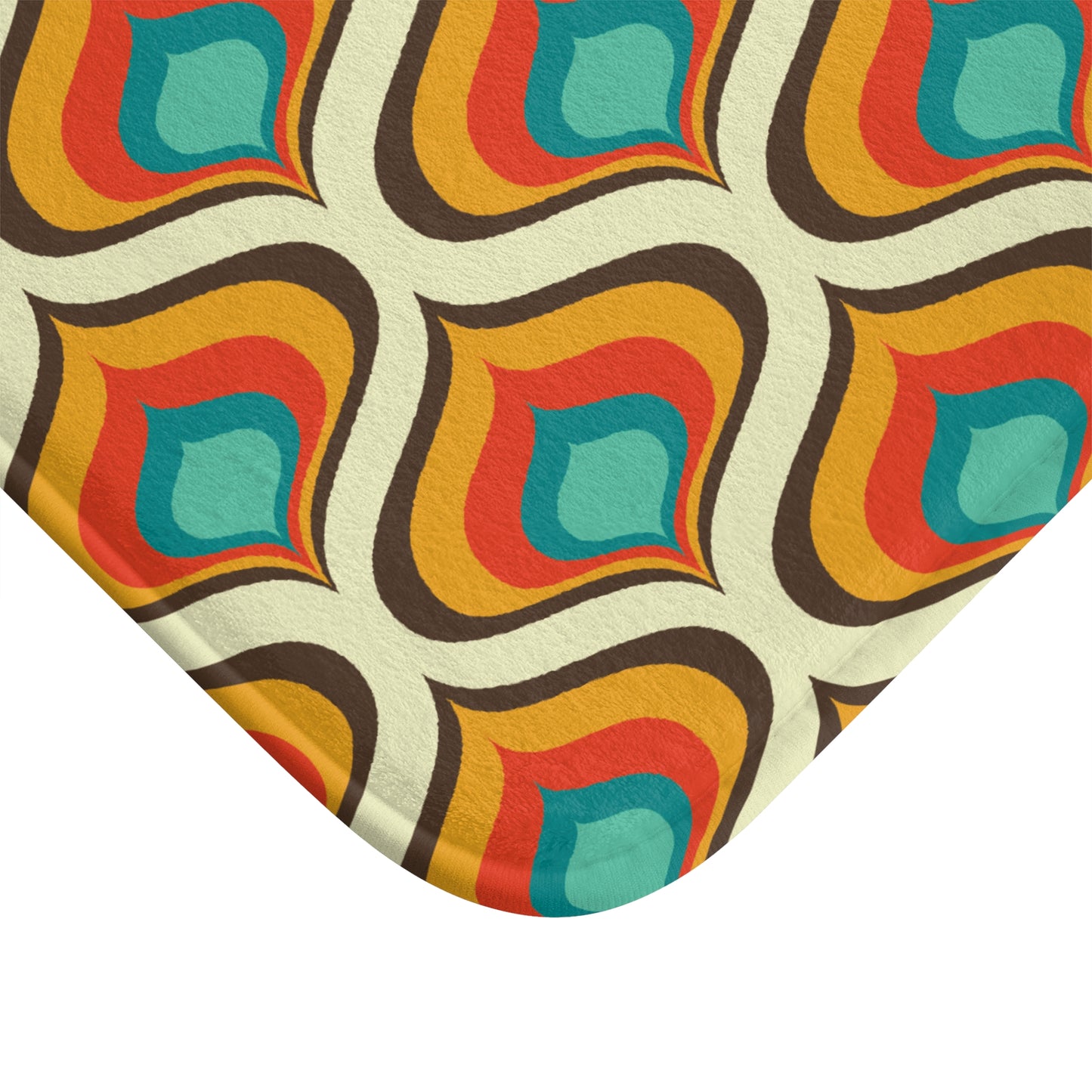 Retro 60s 70s Mid Century Geo Onion Blue & Orange Bath Mat