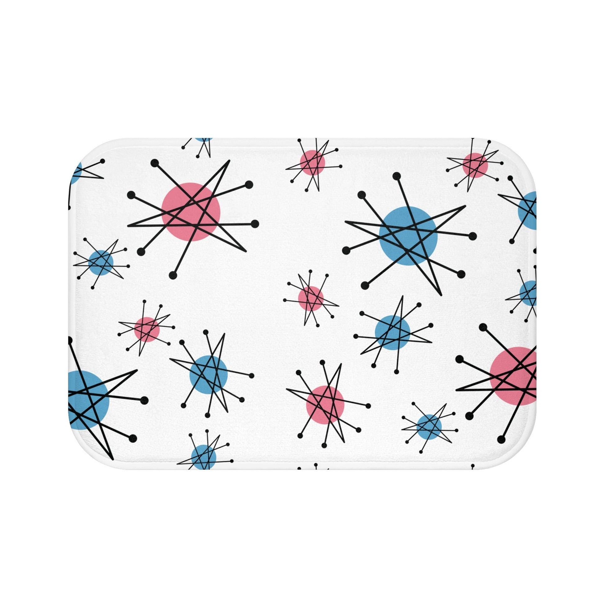 Retro 50s Starburst Franciscan Inspired Mid Century Mod Pink & Blue Bath Mat | lovevisionkarma.com