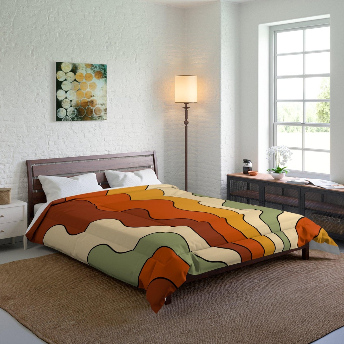 Groovy 60s 70s Mod Retro Rainbow, Orange, Yellow, Green MCM Comforter | lovevisionkarma.com