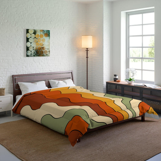 Groovy 60s 70s Mod Retro Rainbow, Orange, Yellow, Green MCM Comforter | lovevisionkarma.com