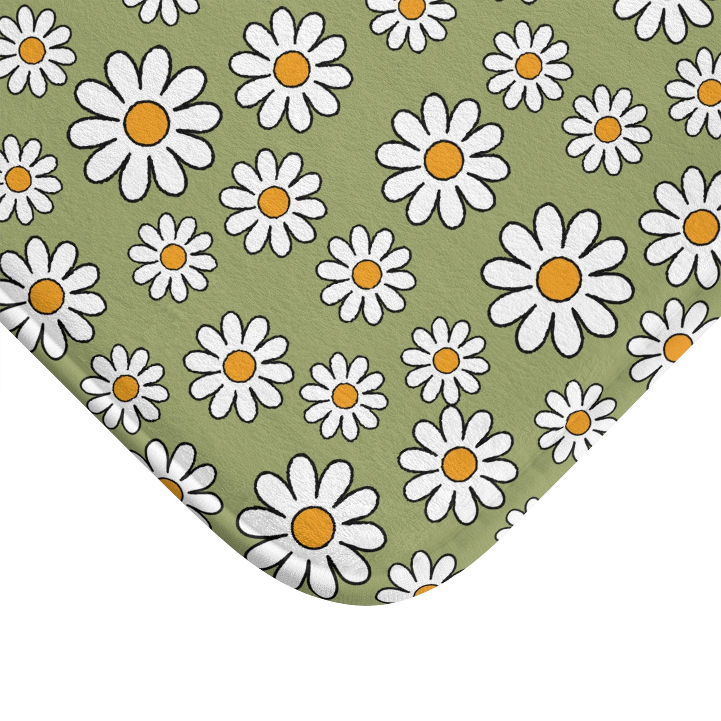 Retro 60's Daisy Sage Green MCM Boho Bath Mat