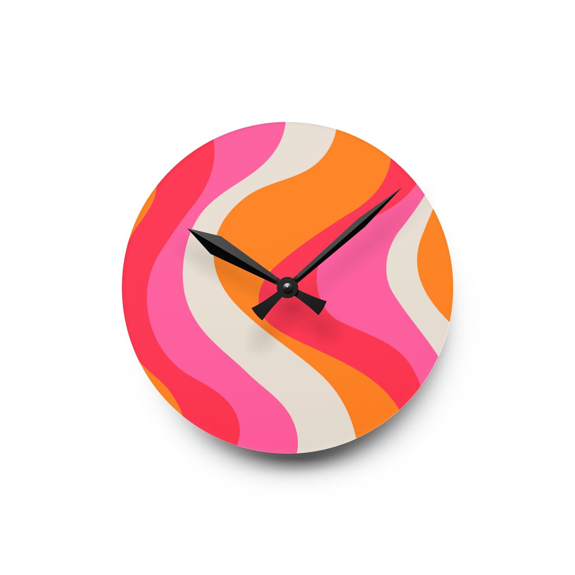 Groovy 60's Hippie Swirl Pink & Orange Mid Century Mod Acrylic Wall Clock | lovevisionkarma.com