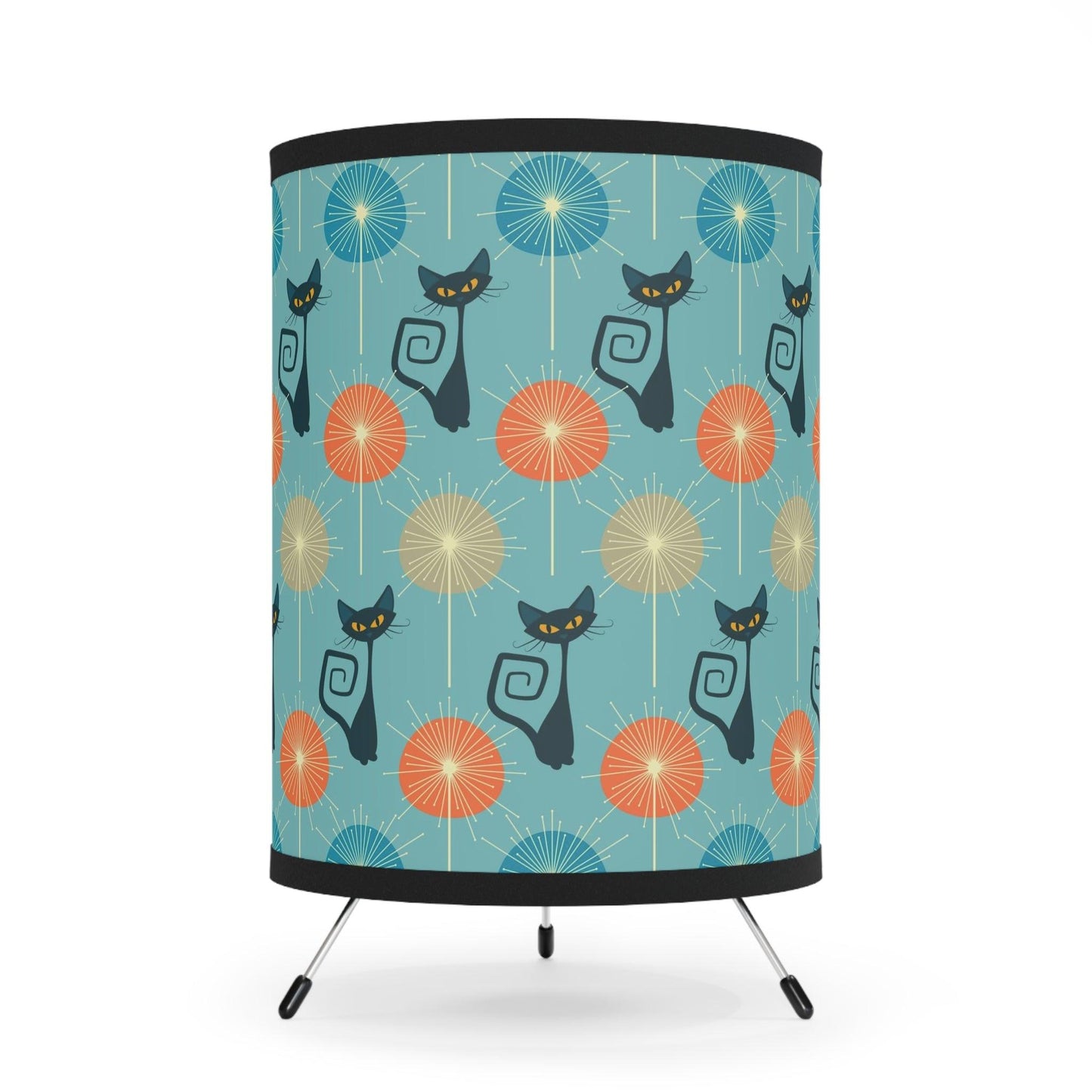 Retro Atomic Cat Mid Century Mod Blue, Orange & Black Accent Lamp | lovevisionkarma.com