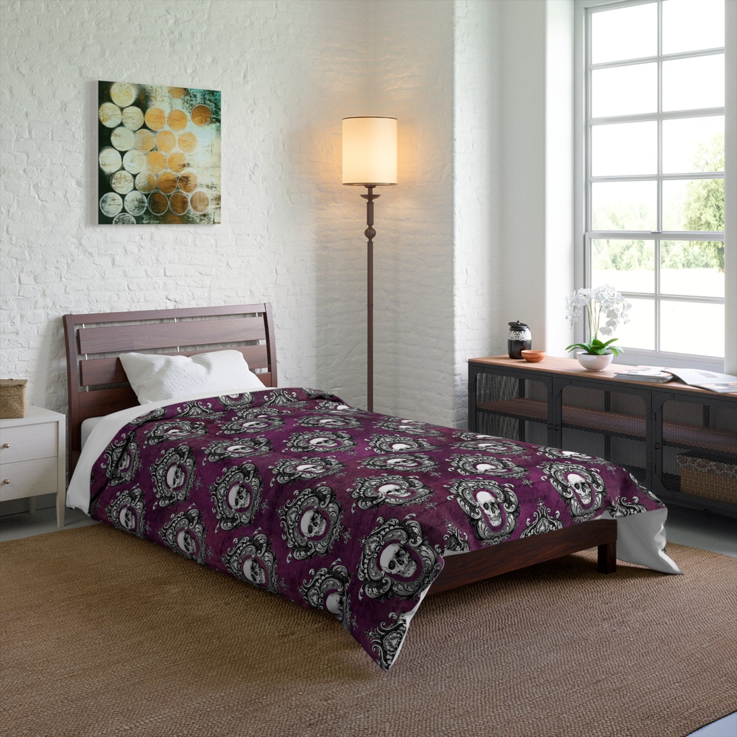 Victorian Goth Inspired Skulls Dark Academia Glam Goth Purple Comforter