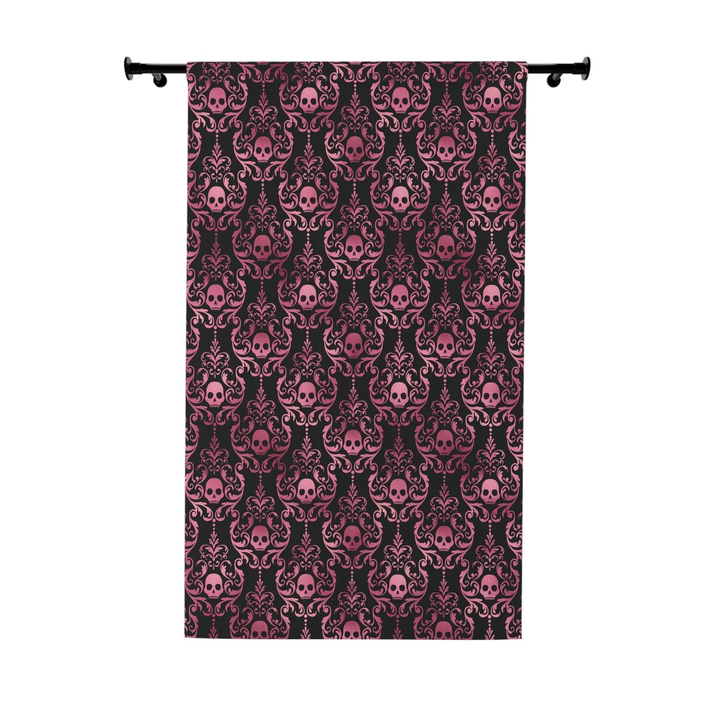 Victorian Goth Inspired Skull Damask Dark Academia Glam Goth Black & Pink Blackout Window Curtain Panel | lovevisionkarma.com