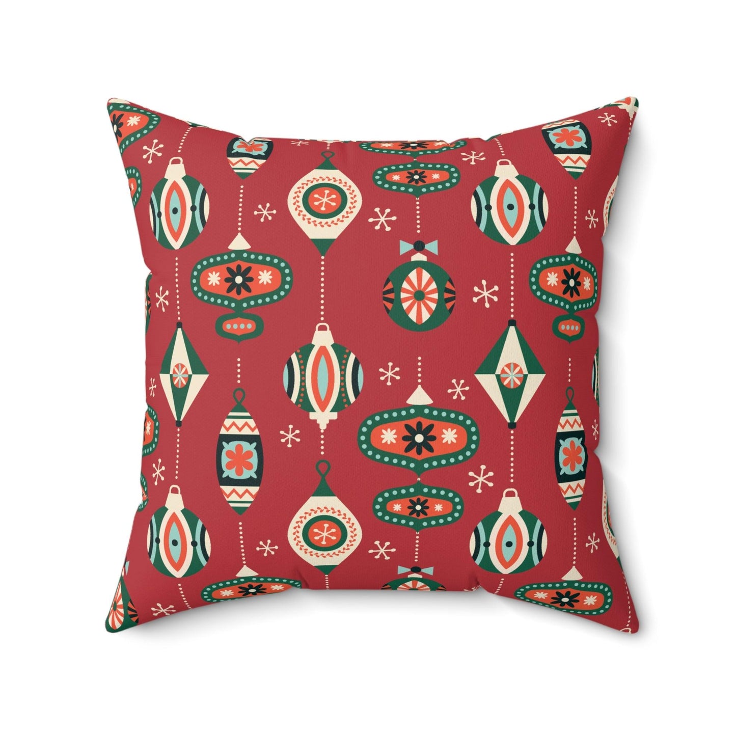 Retro 50's Mid Century Mod Baubles & Ornaments Red Christmas Throw Pillow | lovevisionkarma.com