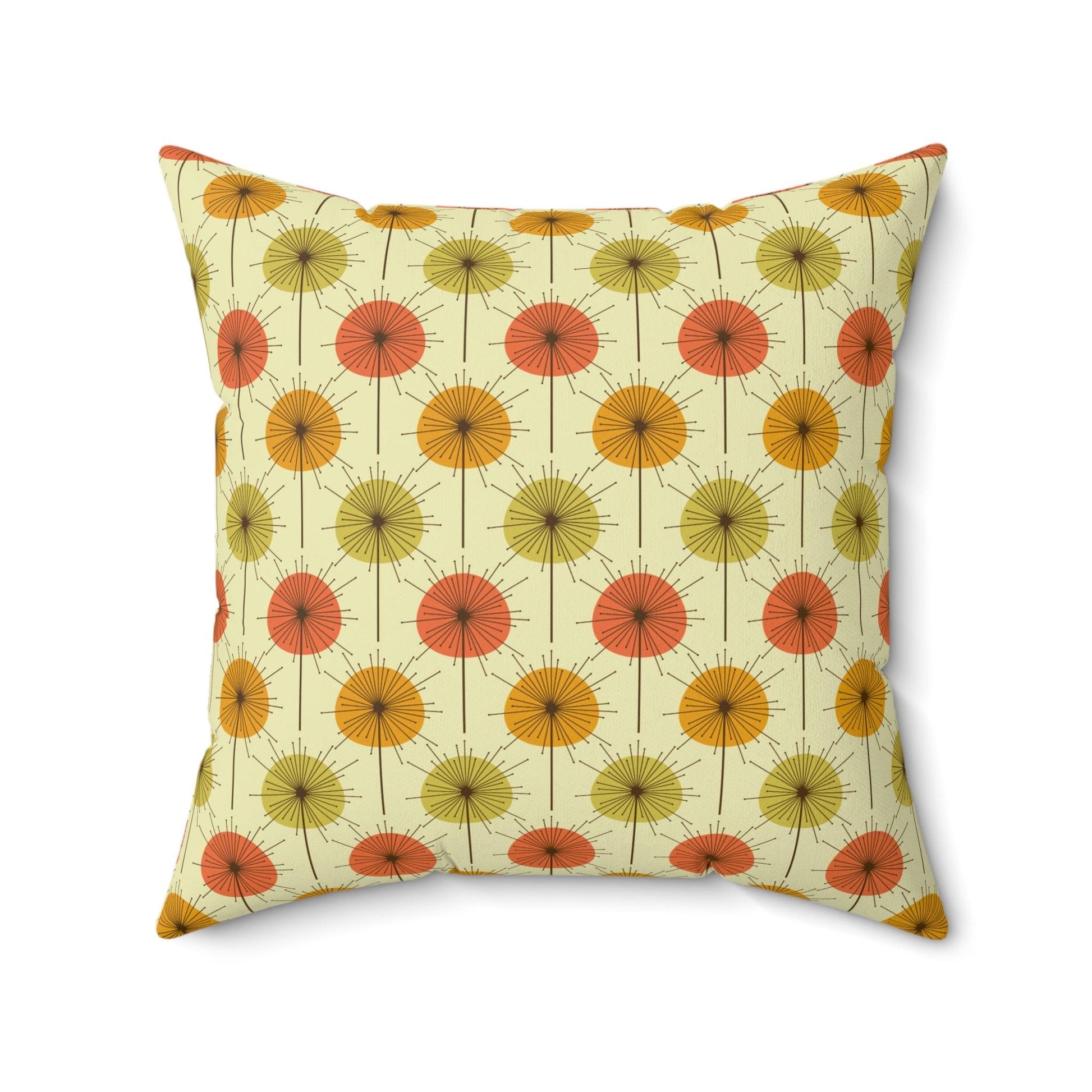 Retro Mid Century Mod Dandelion Yellow, Orange & Green Throw Pillow | lovevisionkarma.com