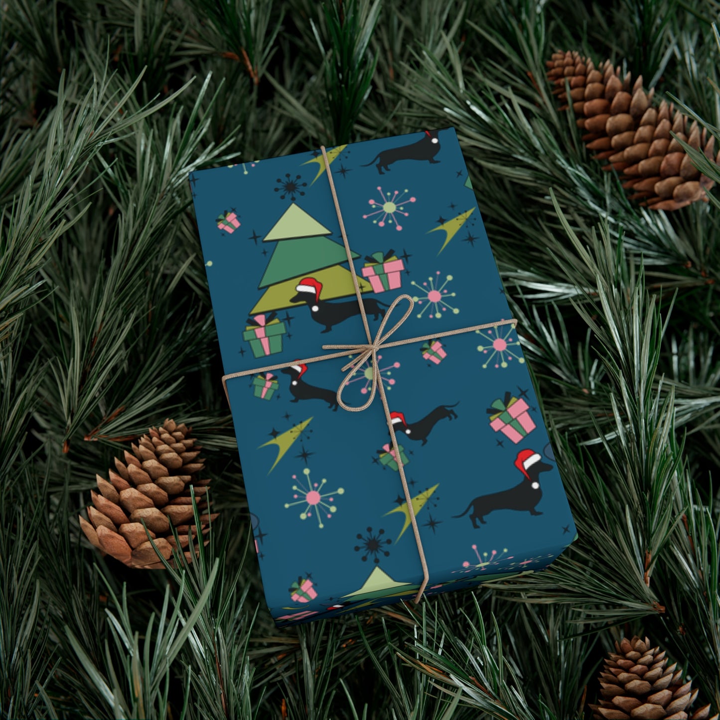Retro 50s Atomic Dachshund Wiener Dog MCM Blue Eco-Friendly Wrapping Paper