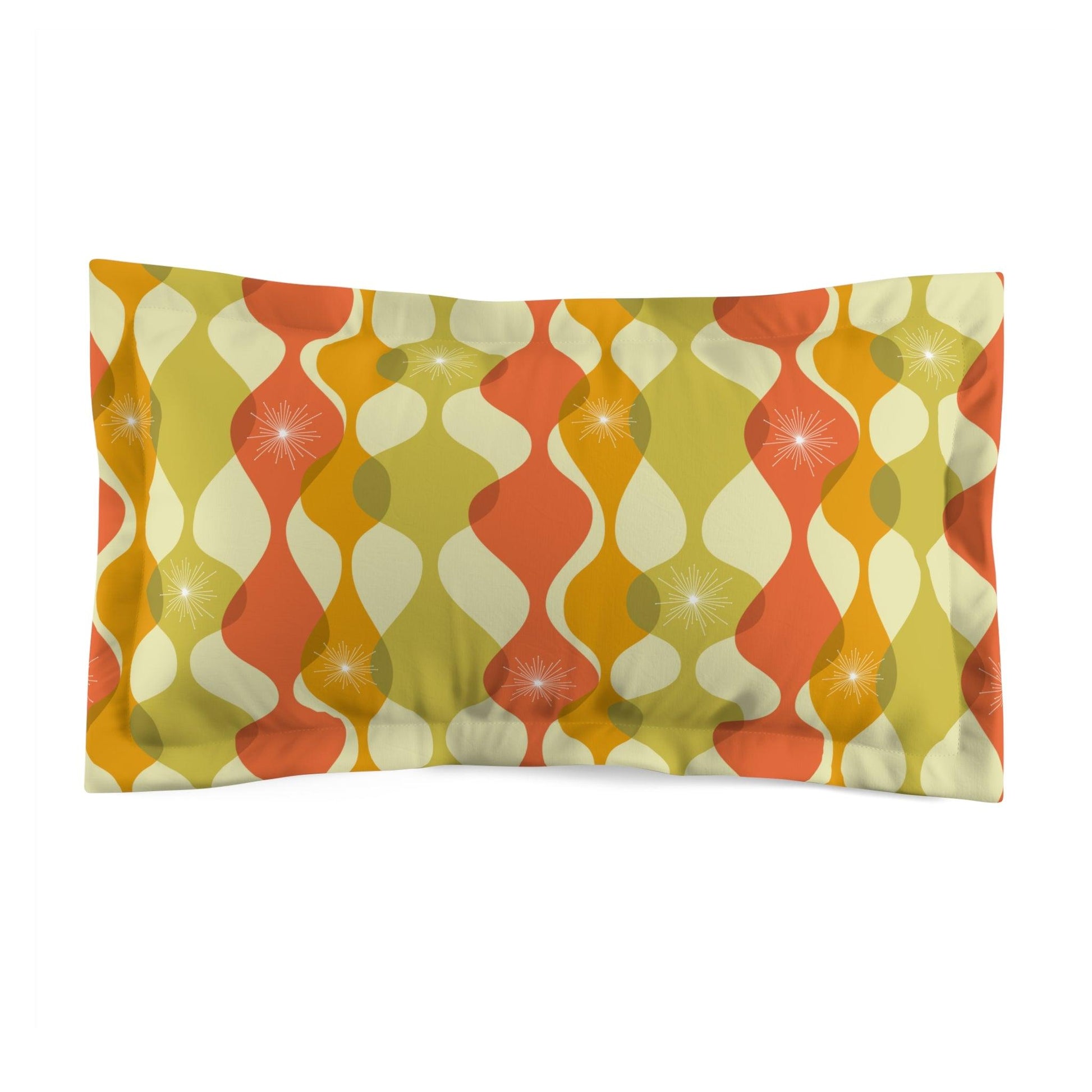 Retro 60s 70s Mid Century Mod Groovy Abstract Green, Orange & Mustard Pillow Sham | lovevisionkarma.com