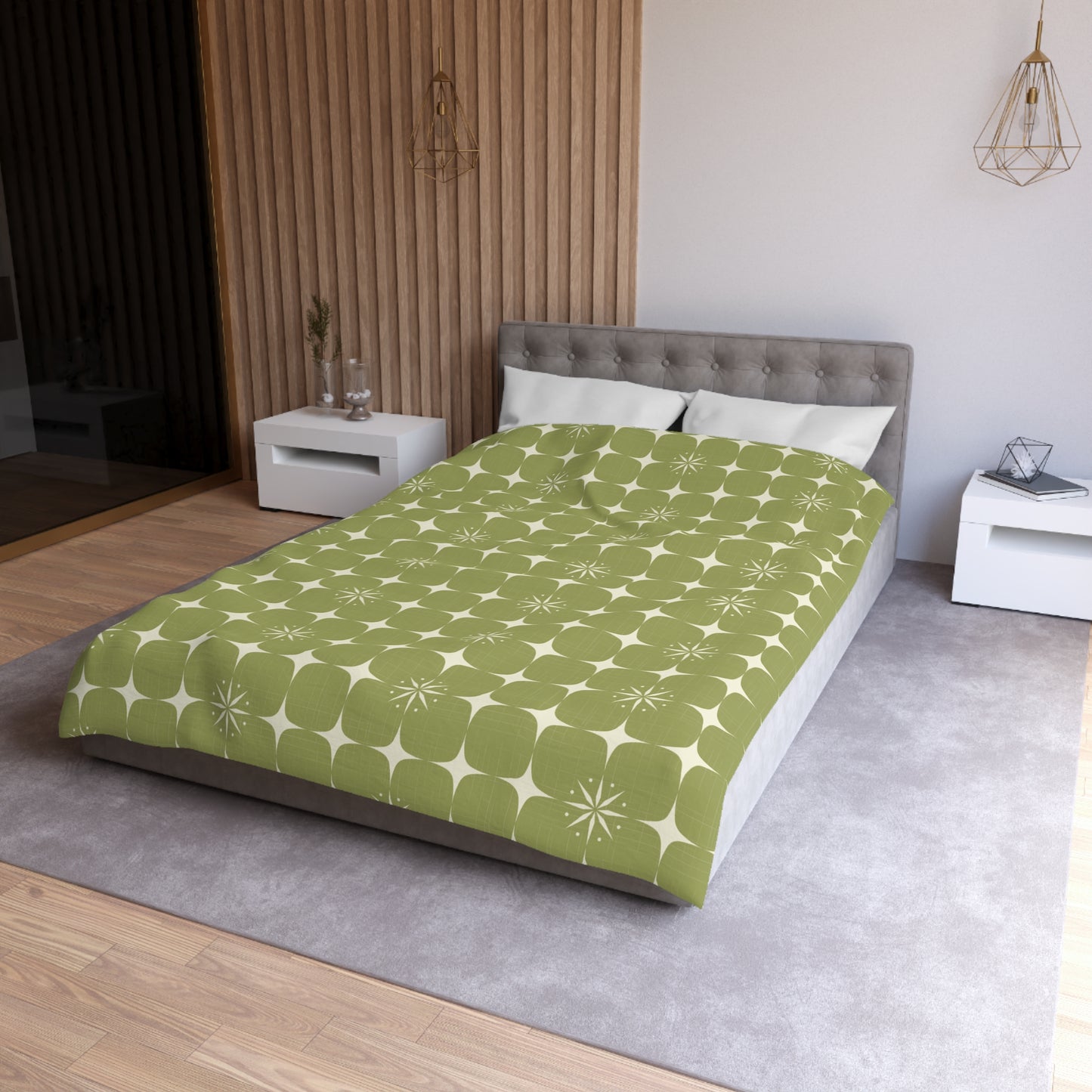 Retro 50's Atomic Starburst Mid Century Mod Green Duvet Cover