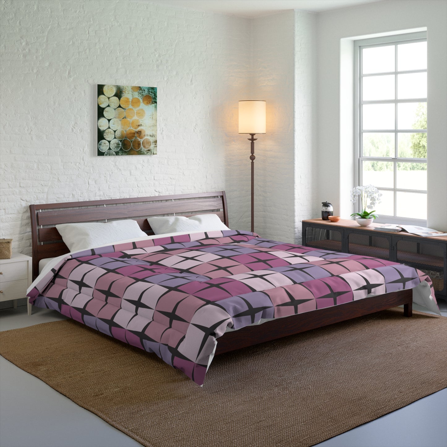 Palm Springs Twilight Retro 50s Atomic Star Mid Century Mod Purple Tones Comforter