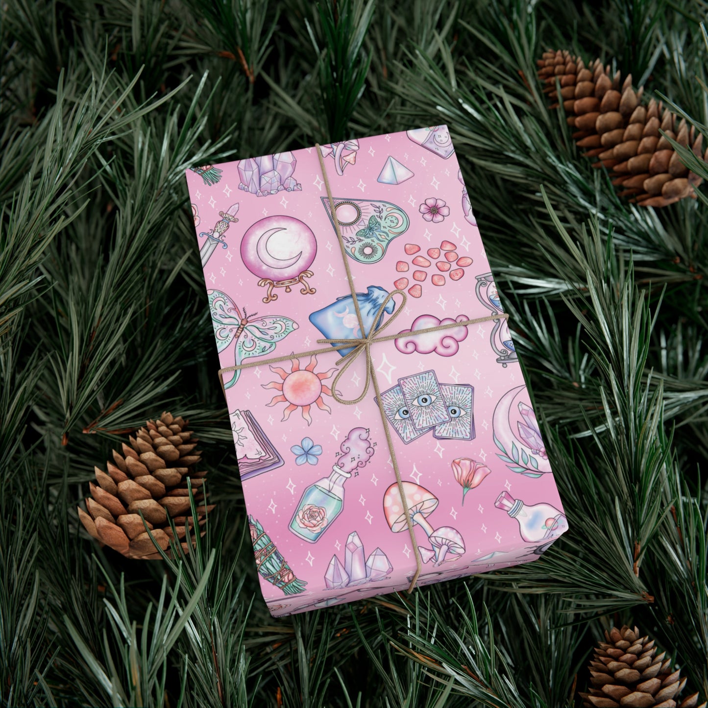 Witchy Pastel Goth Christmas, Kawaii Whimsigoth Pink Eco-Friendly Gift Wrap Paper