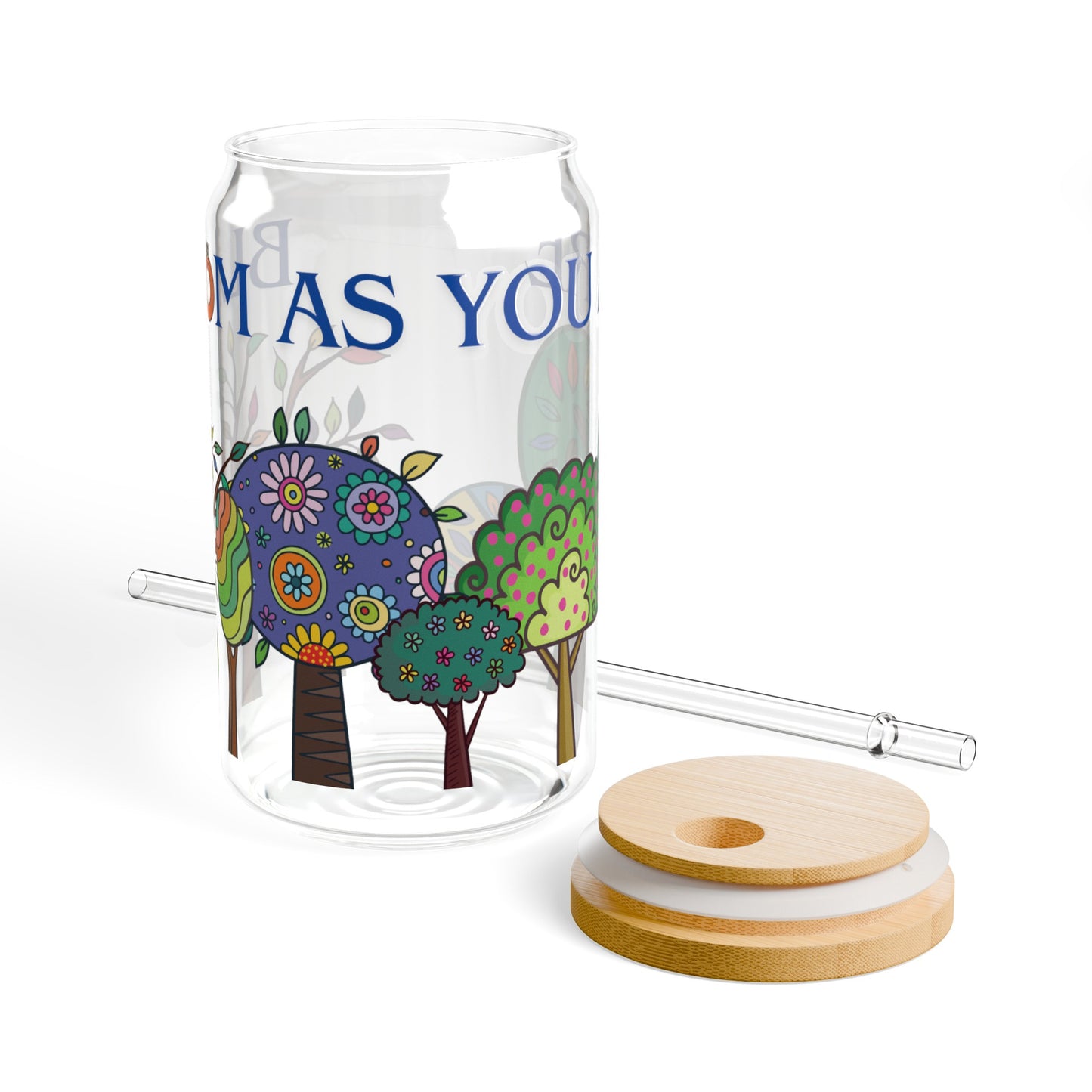 Groovy Hippie Trees Boho Retro MCM Multicolor Glass Can Sipper