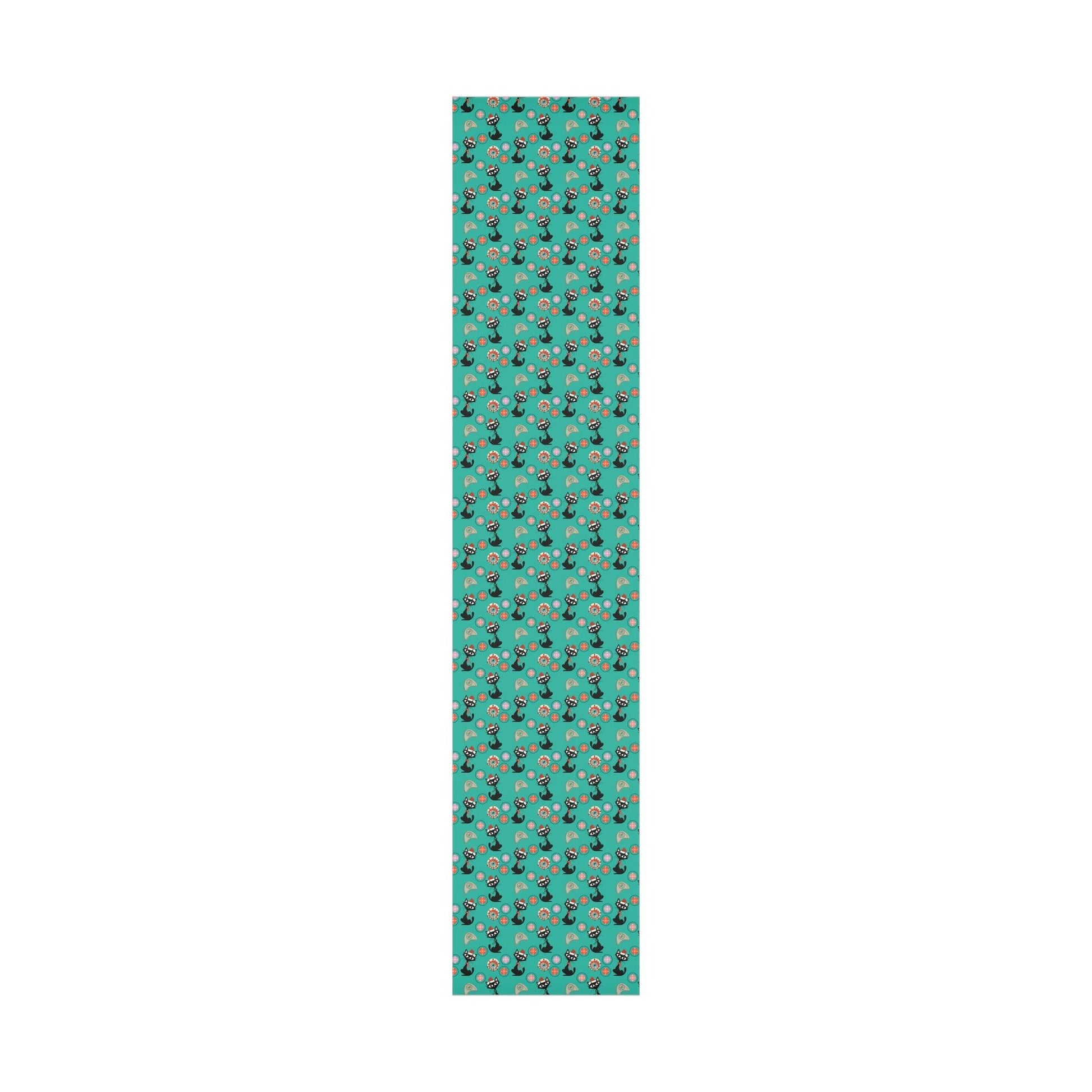 Retro 50's Atomic Cat Christmas Kitschy Mid Century Modern Teal Blue Eco-Friendly Wrapping Paper | lovevisionkarma.com