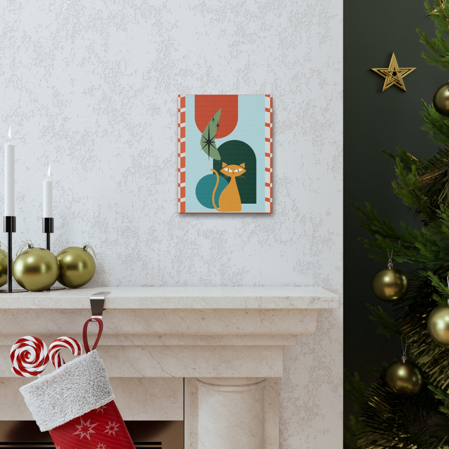 Retro 50's Atomic Cat Mid Century Mod Multicolor Canvas Gallery Wrap