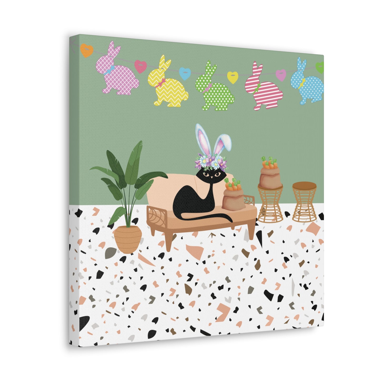 Retro Easter 1950's Atomic Cat Mid Century Mod Canvas Gallery Wrap