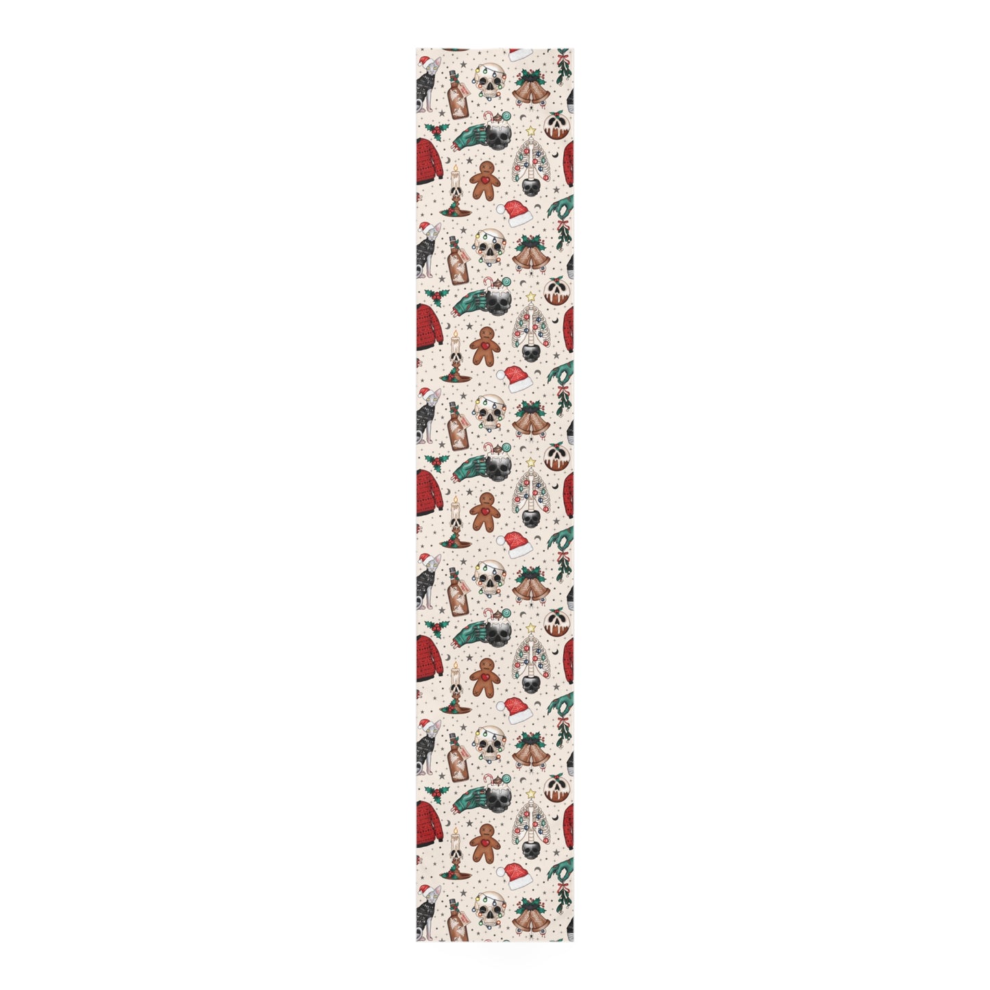 Kitschy Kawaii Goth Christmas, Creepy Cute Whimsigoth Multicolor Creepmas Table Runner