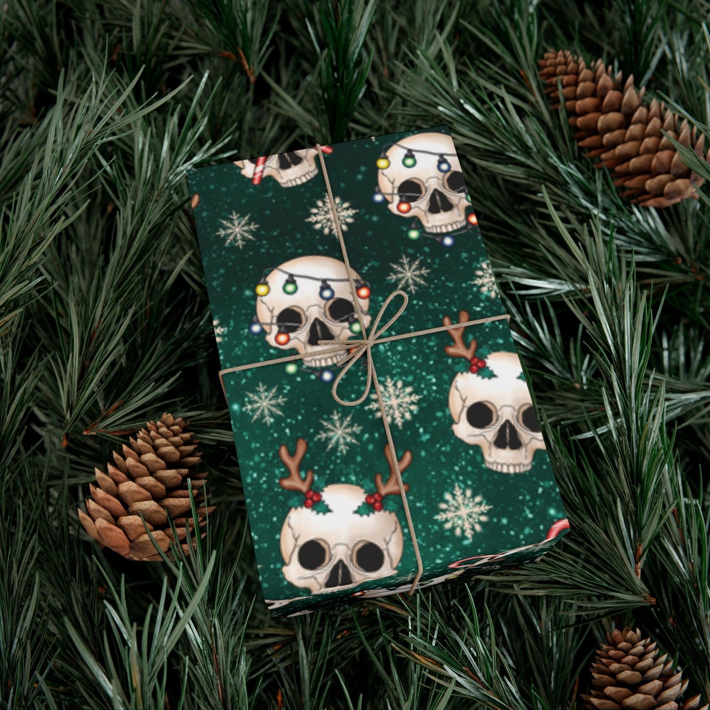 Goth Christmas Skulls Festive Green Creepmas Eco-Friendly Gift Wrap | lovevisionkarma.com
