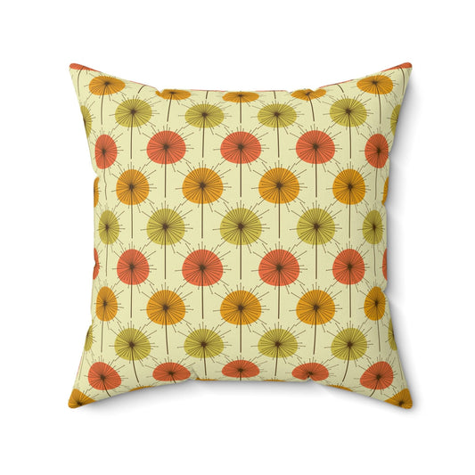 Retro Mid Century Mod Dandelion Yellow, Orange & Green Throw Pillow | lovevisionkarma.com
