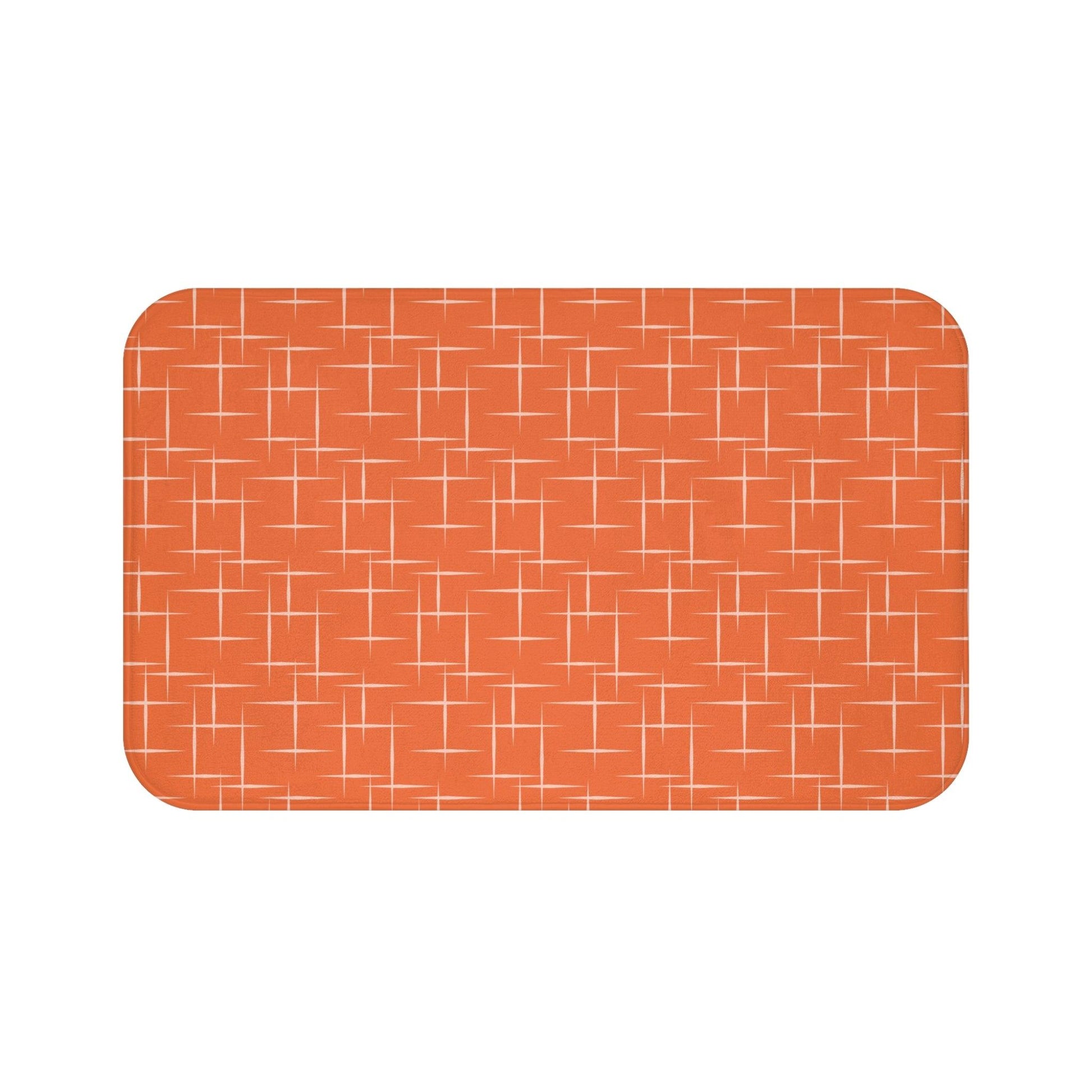 Retro 50s Abstract Lines Mid Century Modern Orange Bath Mat | lovevisionkarma.com