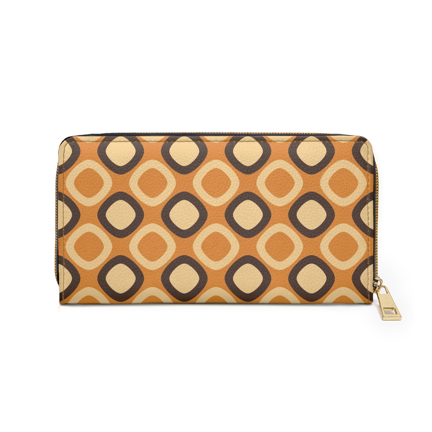 Retro 60s 70s Mod Squares MCM Orange, Brown Zipper Wallet