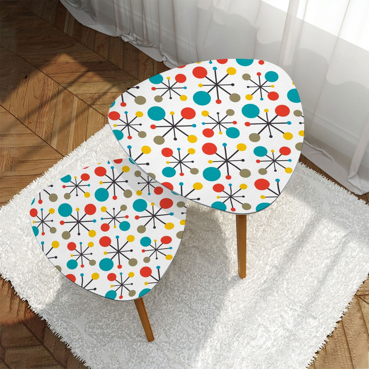 Retro Atomic Burst 1950's Mid Century Modern Colorful Nesting Tables
