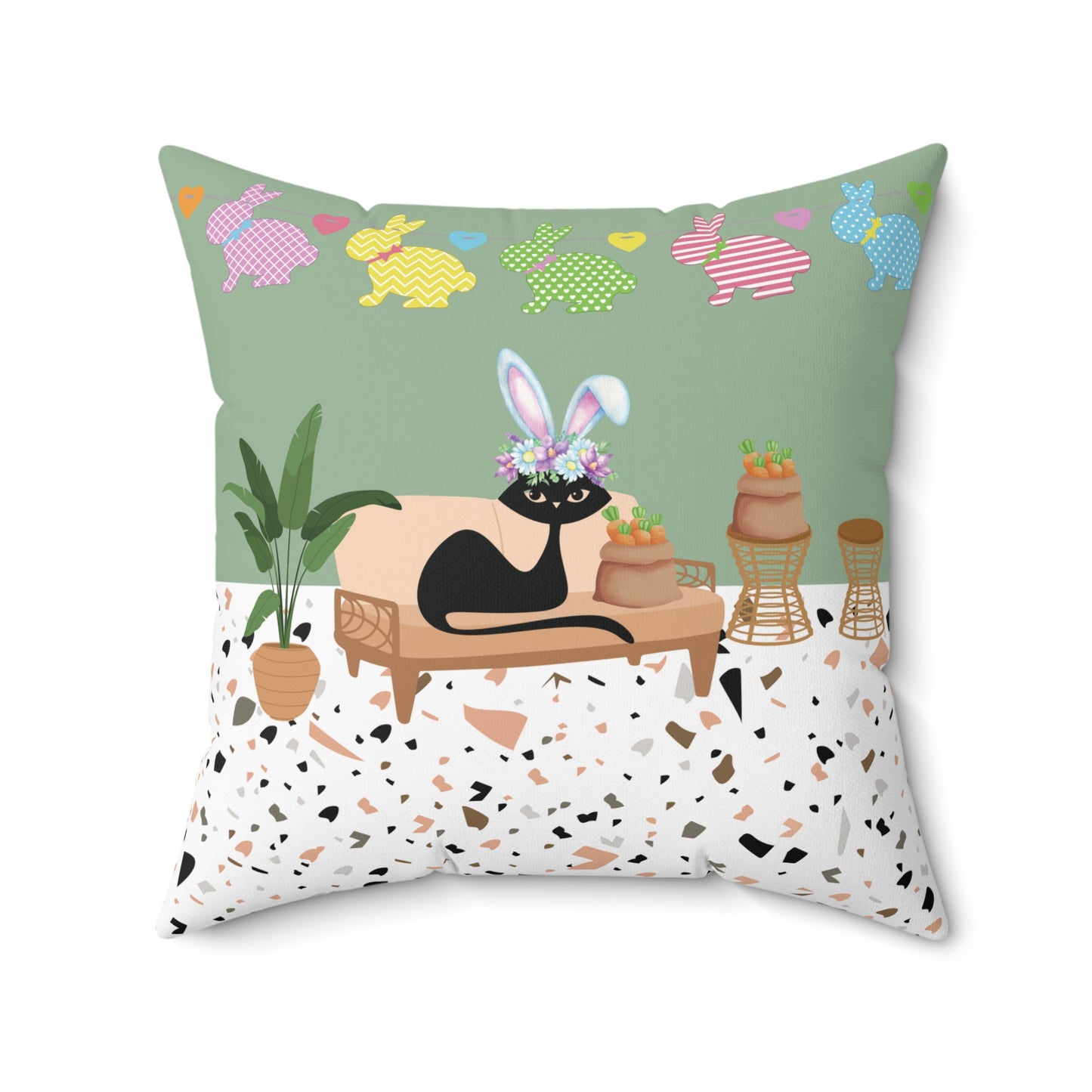 Retro Easter Atomic Cat Mid Century Mod Colorful Throw Pillow