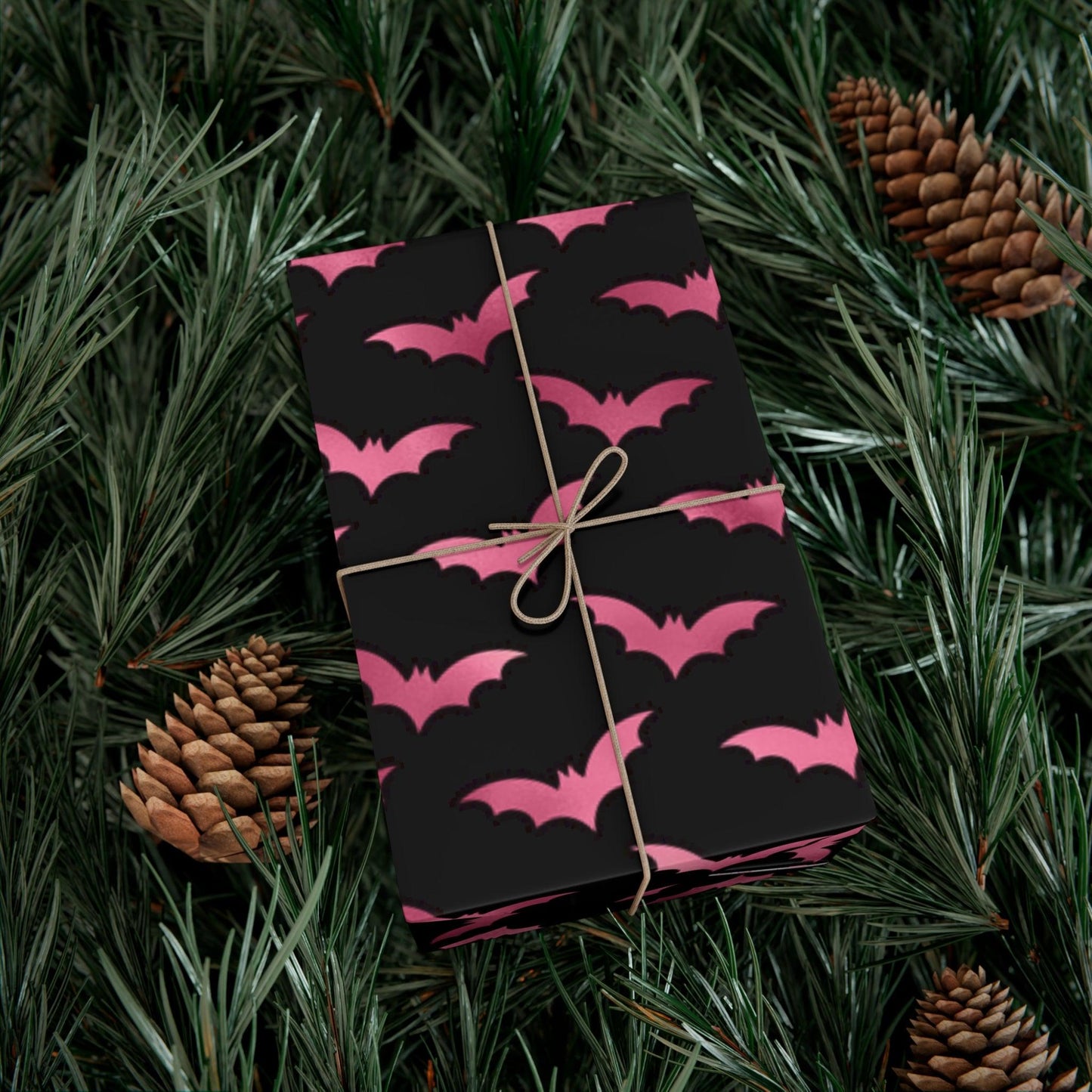 Pink Bats Halloween, Goth Christmas & Creepmas Glam Goth Black Eco-Friendly Gift Wrap Paper | lovevisionkarma.com