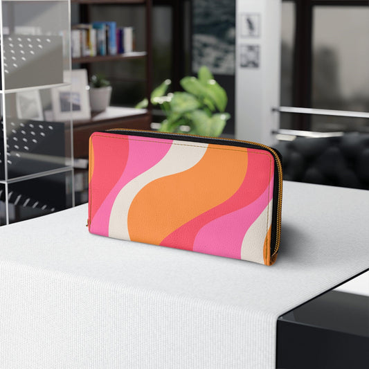 Groovy 60s Swirl Retro Mid Century Mod Pink & Orange Zipper Wallet | lovevisionkarma.com