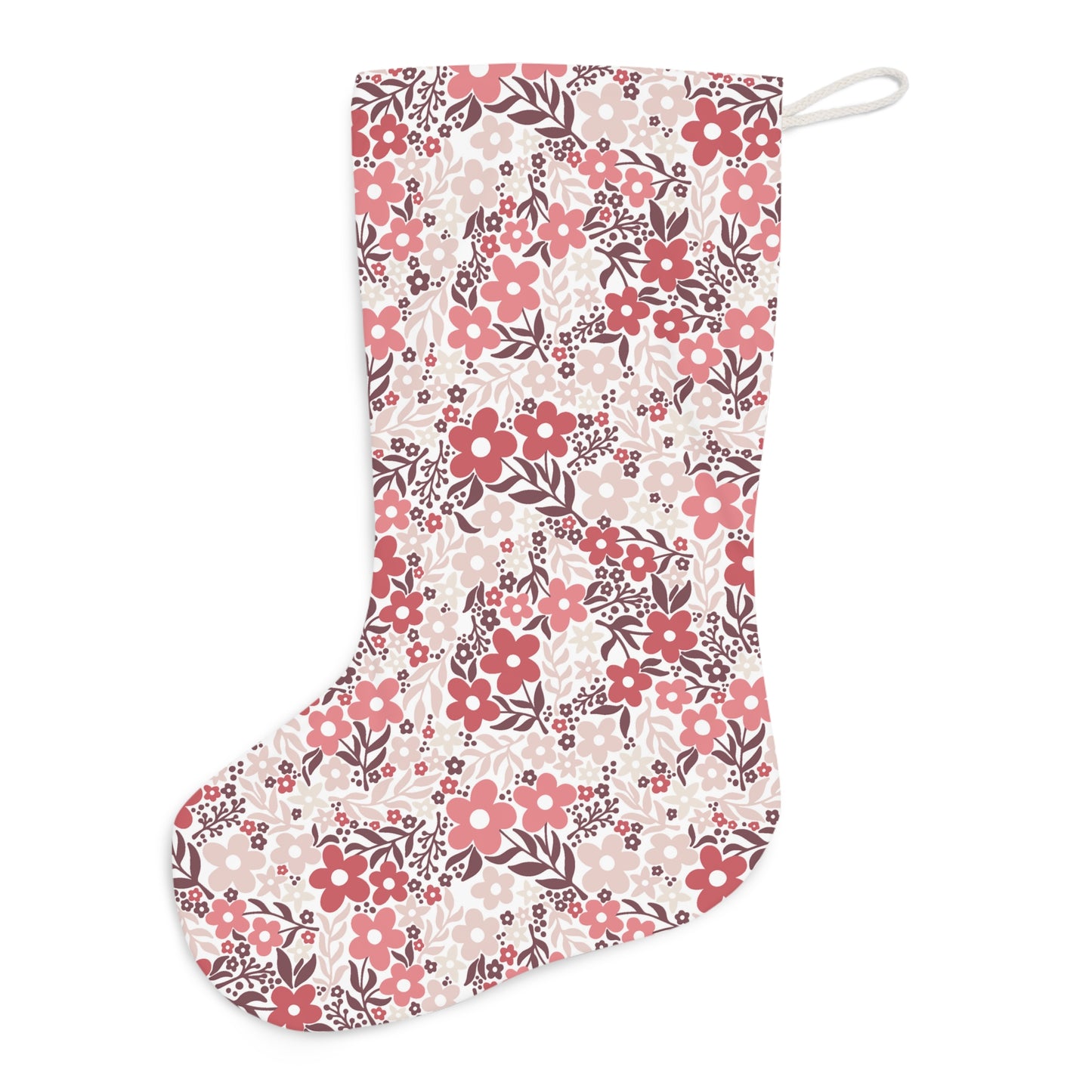 Retro Minimalist Scandi Flowers Cottagecore MCM Vintage Inspired Pink Christmas Stocking