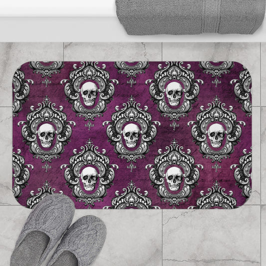 Gothic Skull Dark Academia Ornate Frame, Purple Glam Goth Bath Mat